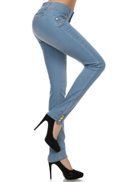 Button Ankle Skinny Jeans