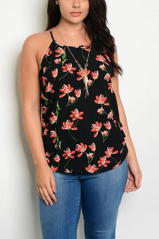 Plus Size Floral Spaghetti Strap Blouse