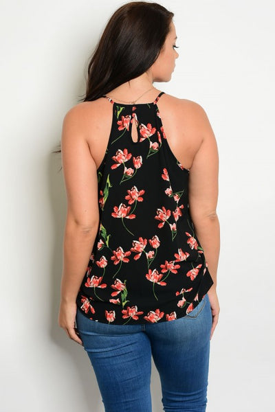 Plus Size Floral Spaghetti Strap Blouse