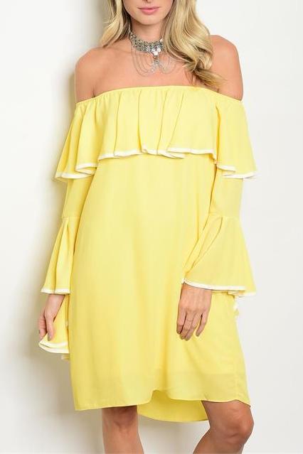 Exposed Shoulders Ruffle Dress