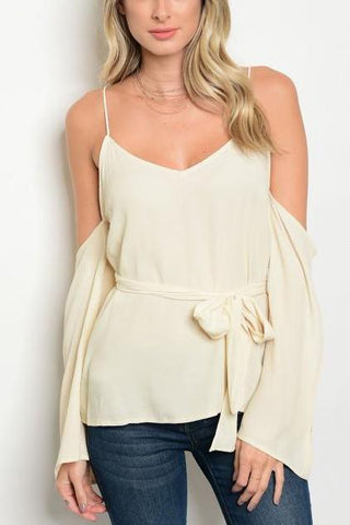 Cold Shoulder Beige Blouse