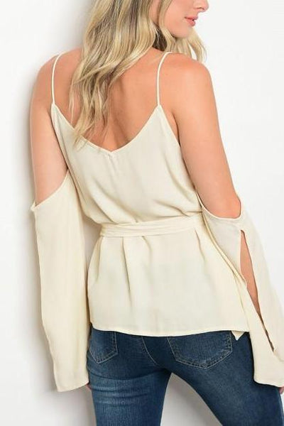 Cold Shoulder Beige Blouse