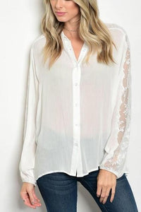 Off White Lace Button-up Blouse