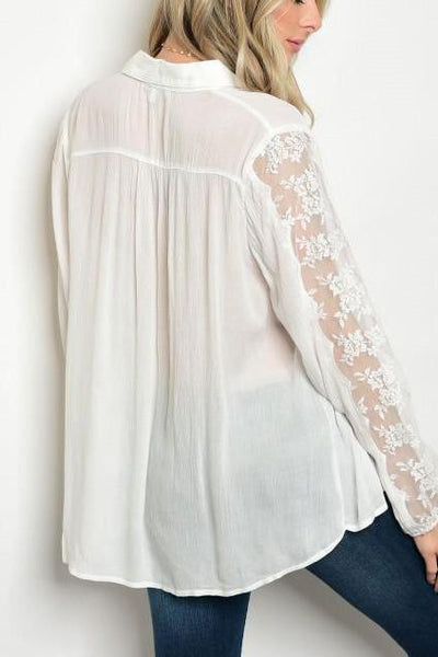 Off White Lace Button-up Blouse