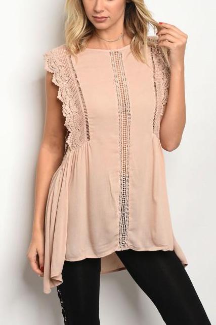 Nude Lace Trim Blouse