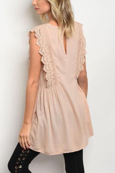 Nude Lace Trim Blouse
