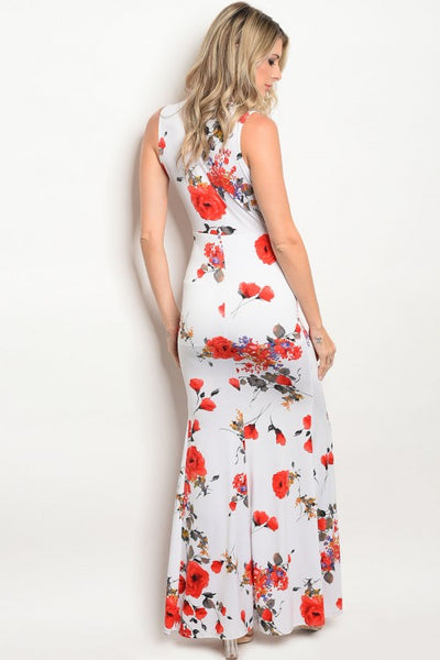 Red Floral Print Maxi Dress