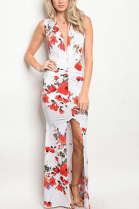 Red Floral Print Maxi Dress