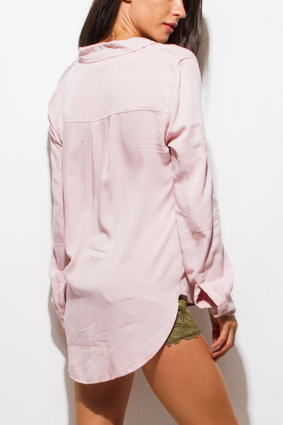 Dusty Pink Acid Wash Button-up Blouse